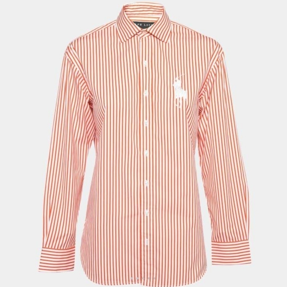 Ralph Lauren Orange Striped Cotton Button Shirt 8